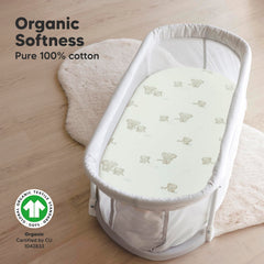 KeaBabies bassinet sheets fabric closeup shows soft jersey cotton, gentle on skin.