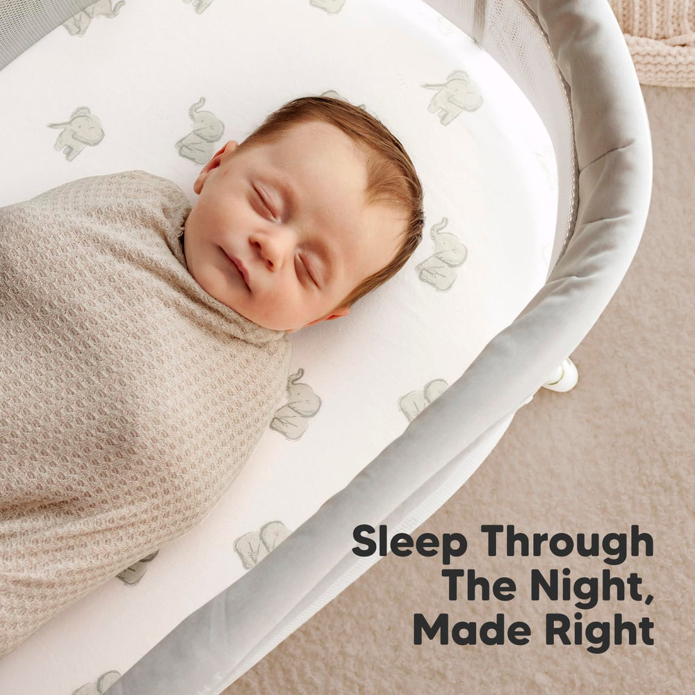 KeaBabies sheet in use on bassinet, ready for quick nighttime changes.