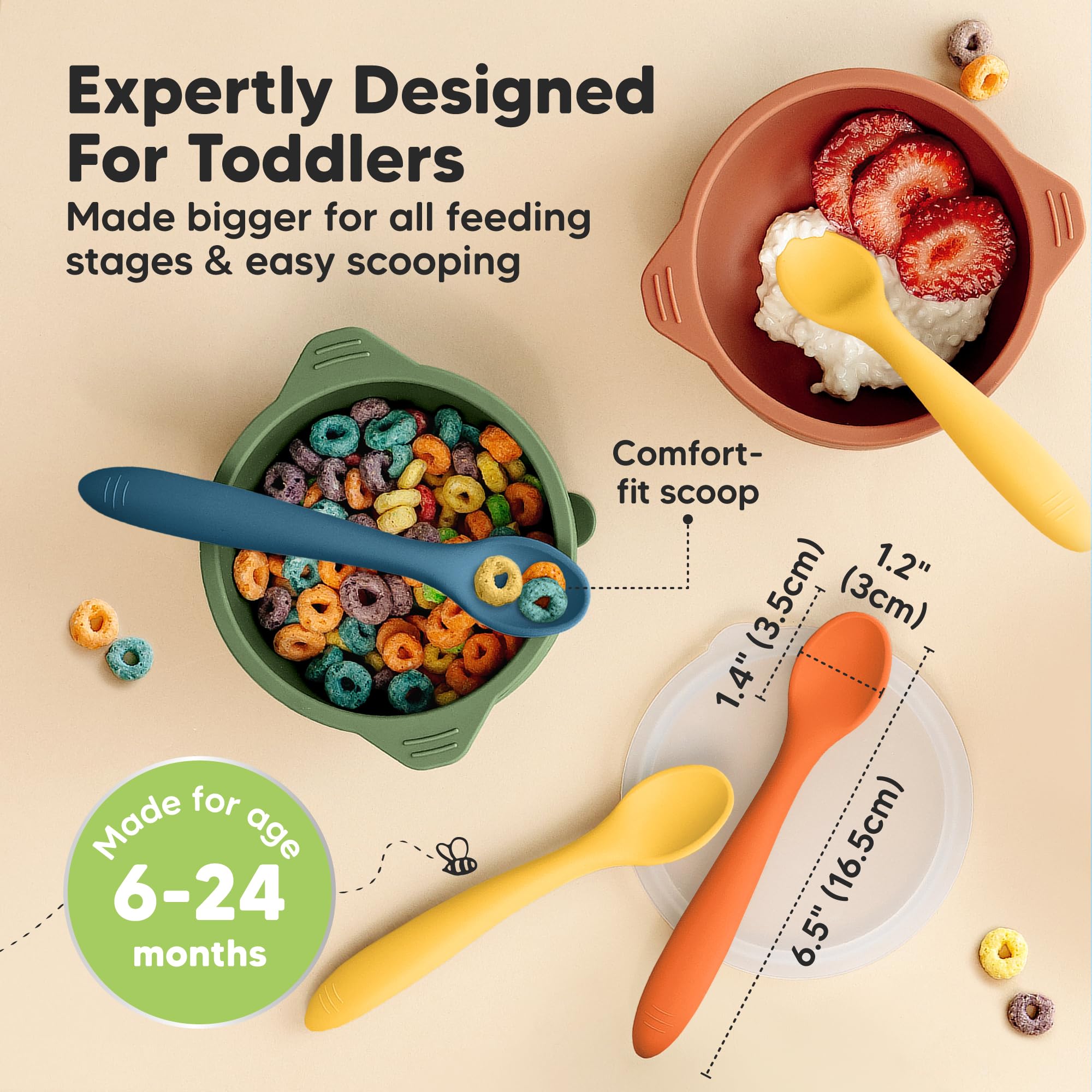 KeaBabies spoon with bite-proof edges designed for teething-friendly meals.