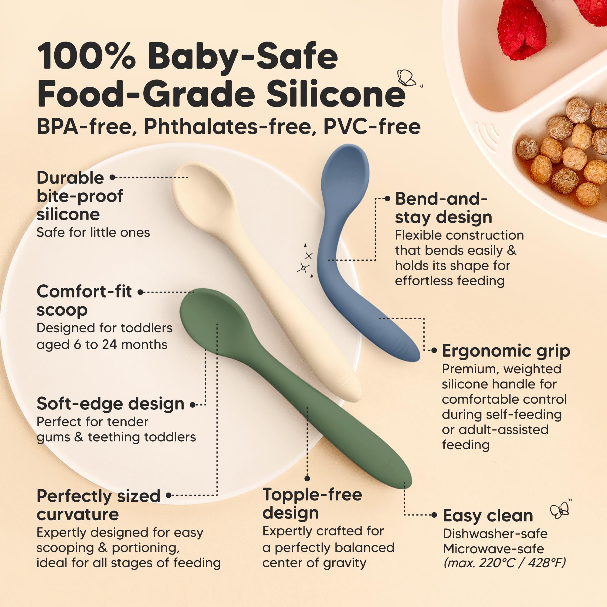 KeaBabies spoons with bite-proof edges for safer early meals.