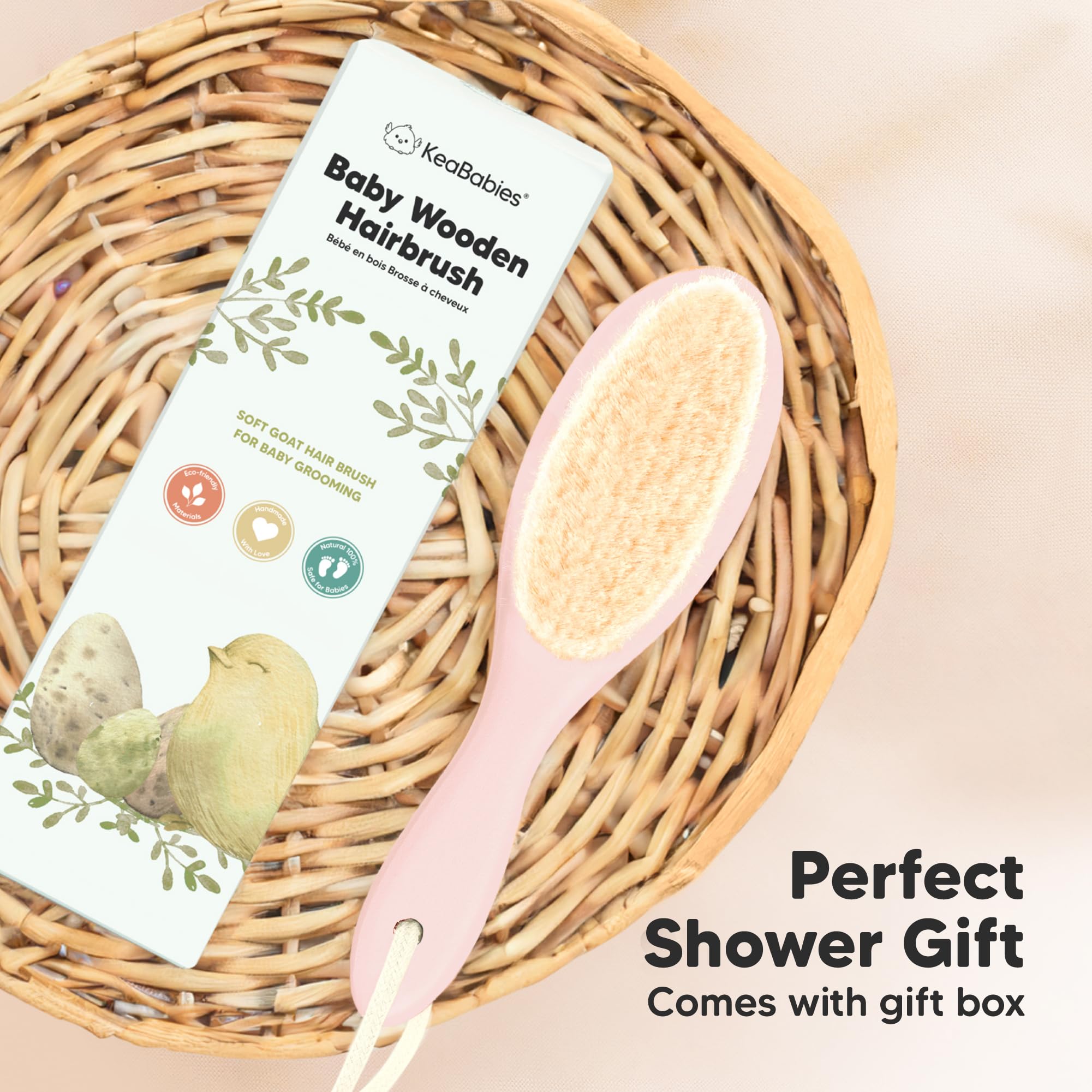 KeaBabies blush oval wooden brush design adds style to baby care