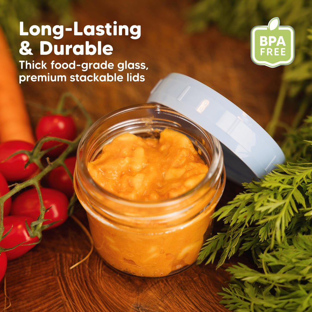 KeaBabies BPA-free glass storage for freezing and reheating.