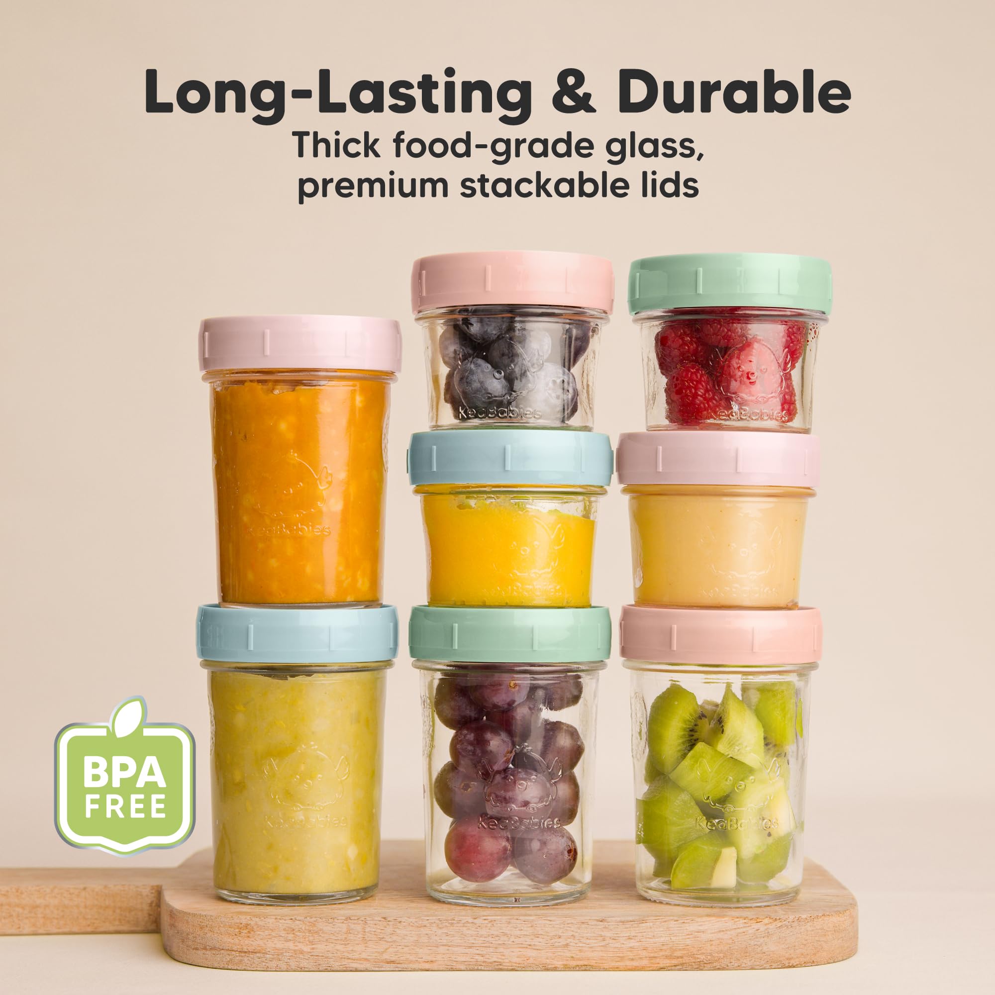 KeaBabies BPA-free jars with silicone O-ring prevent leaks