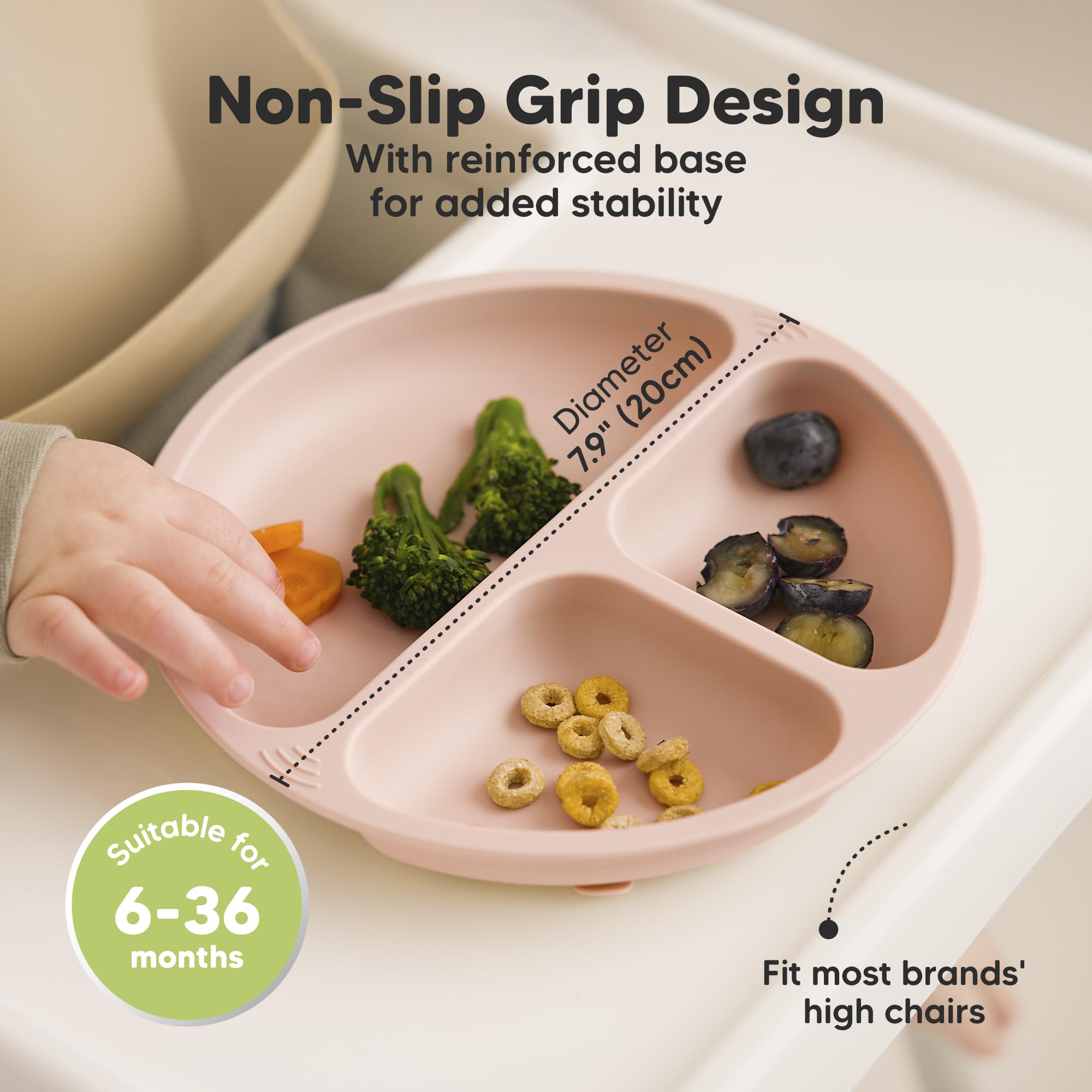 KeaBabies BPA-free plate is safe for little hands during meals.