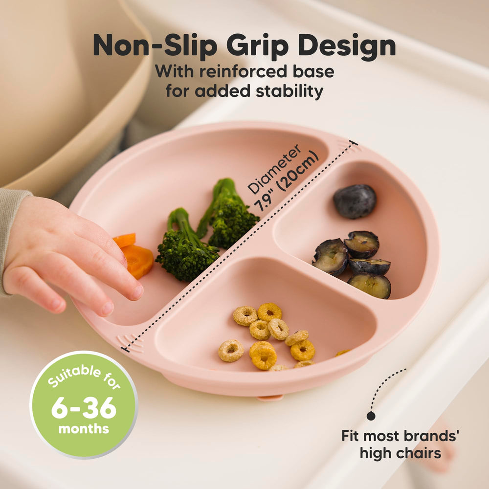 KeaBabies BPA-free plate is safe for little hands during meals.