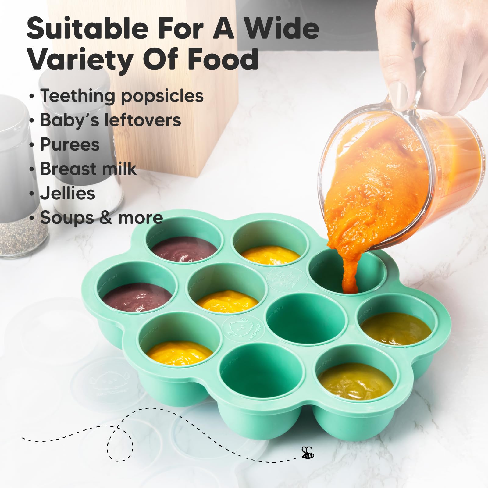 KeaBabies BPA-free silicone tray for baby-safe storage.