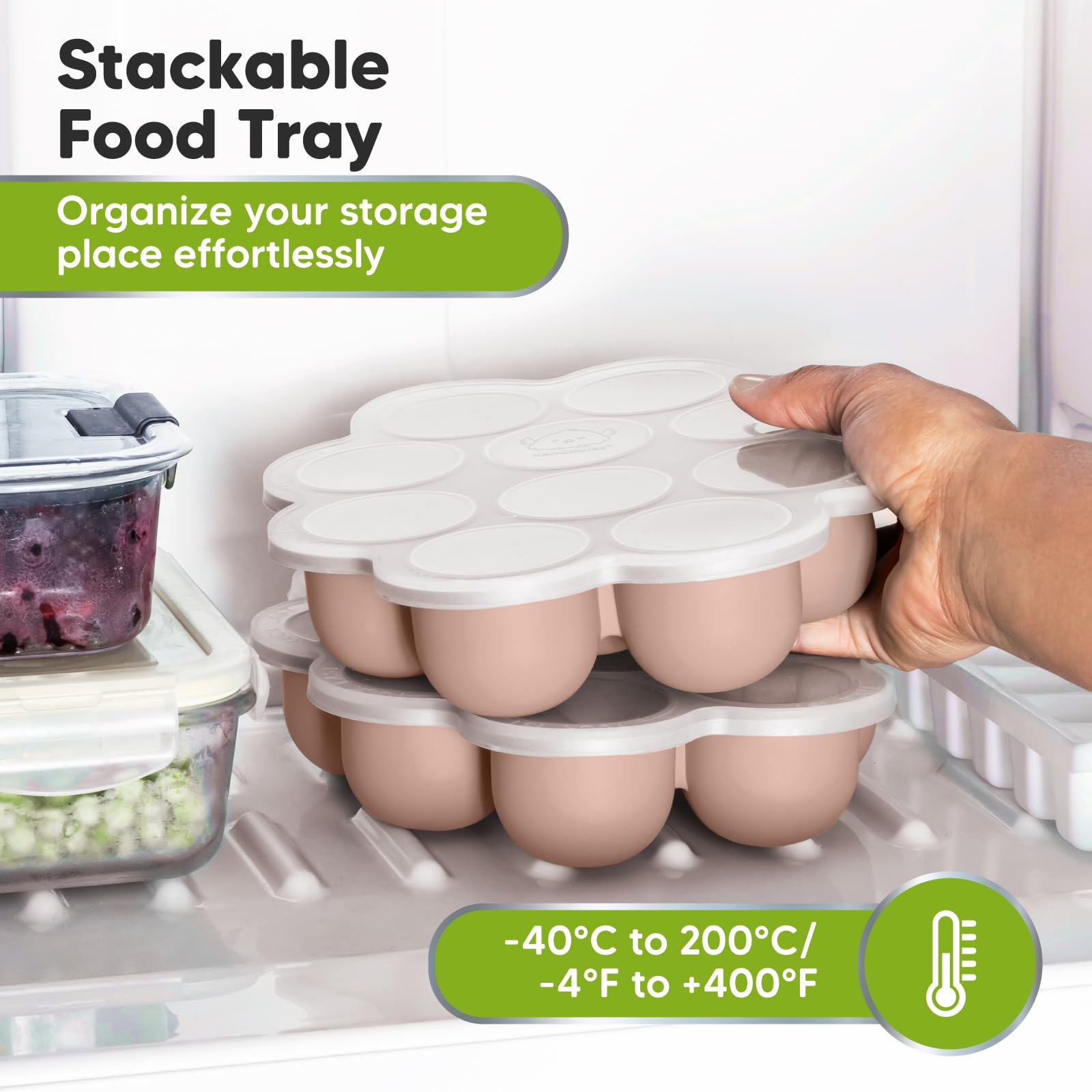 Breast milk storage cubes on KeaBabies tray for easy freezing