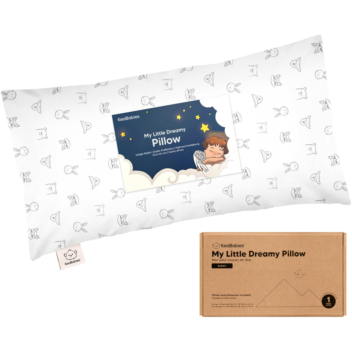 KeaBabies Buddy toddler pillow 10x18 for travel comfort and spine-friendly support.