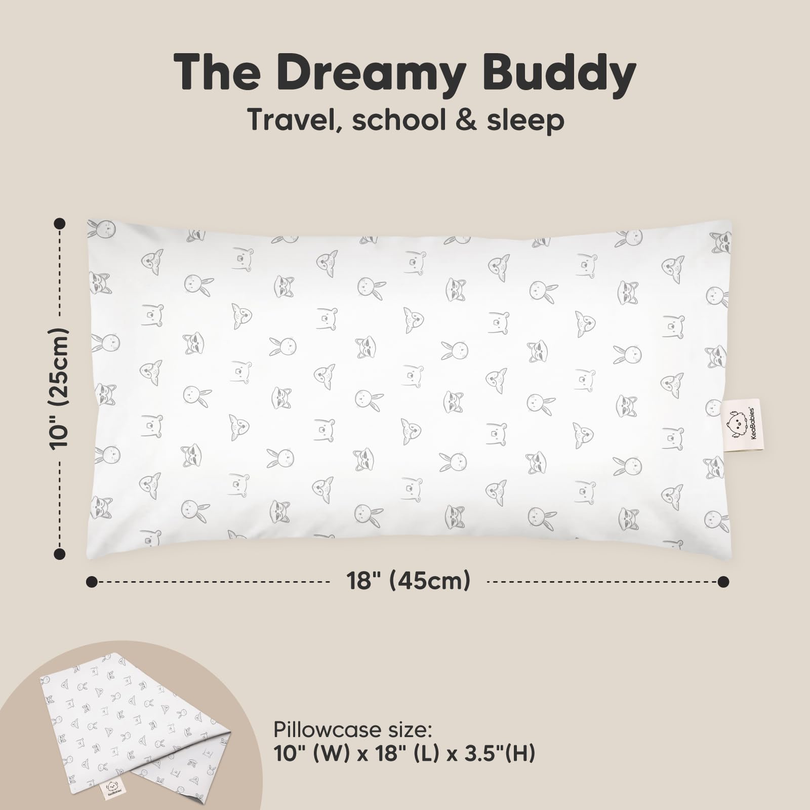 KeaBabies Buddy travel-nap setup shows a compact pillow ready for on-the-go rest.