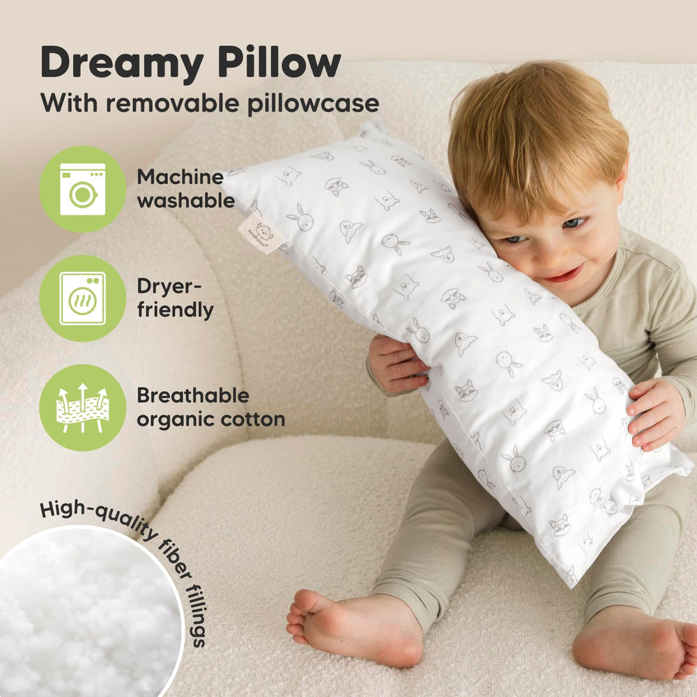KeaBabies Buddy washable pillow demonstrates easy care for busy families.