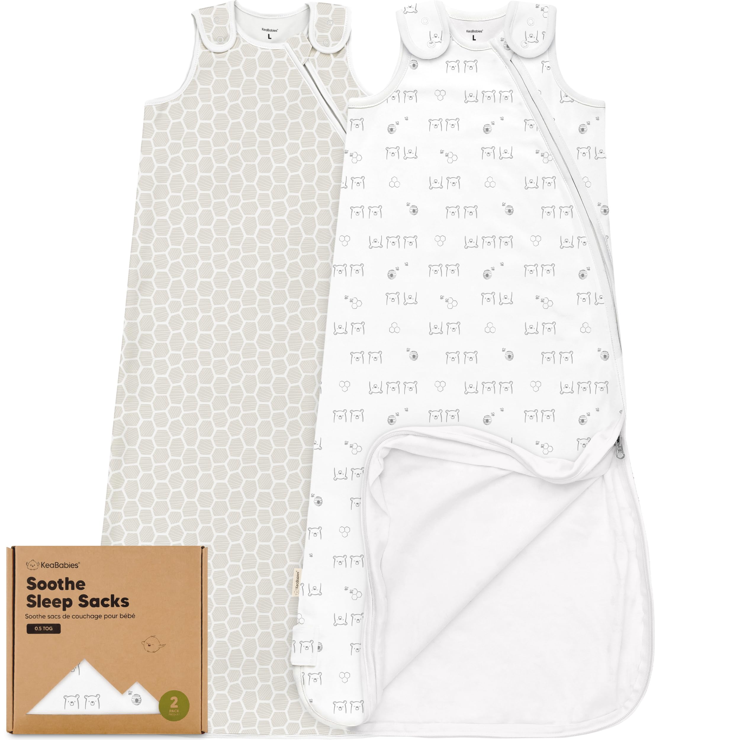 KeaBabies Bumble Bear sleep sack front view, breathable organic cotton for night comfort