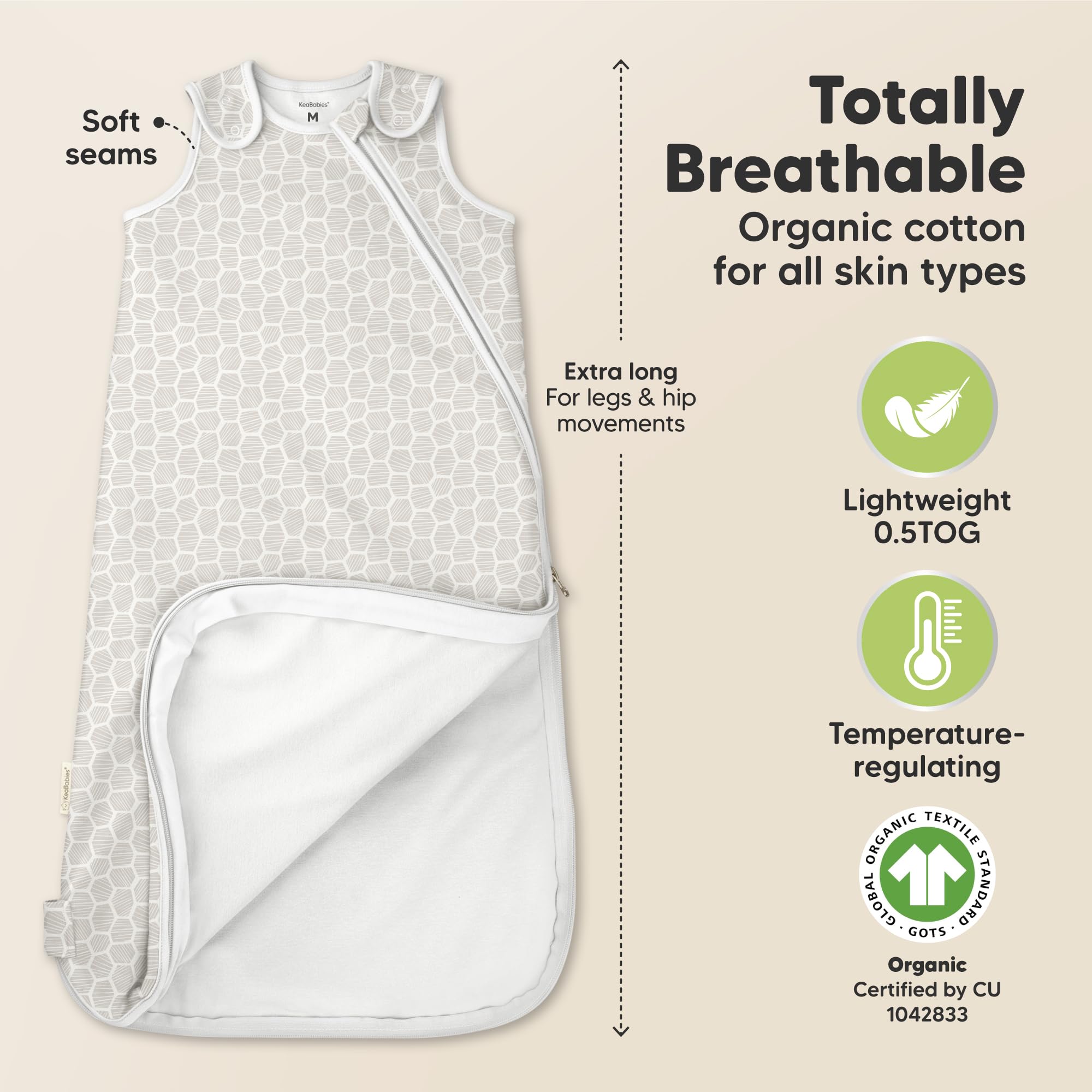KeaBabies Bumble Bear sleep sack hip area for natural movement during sleep