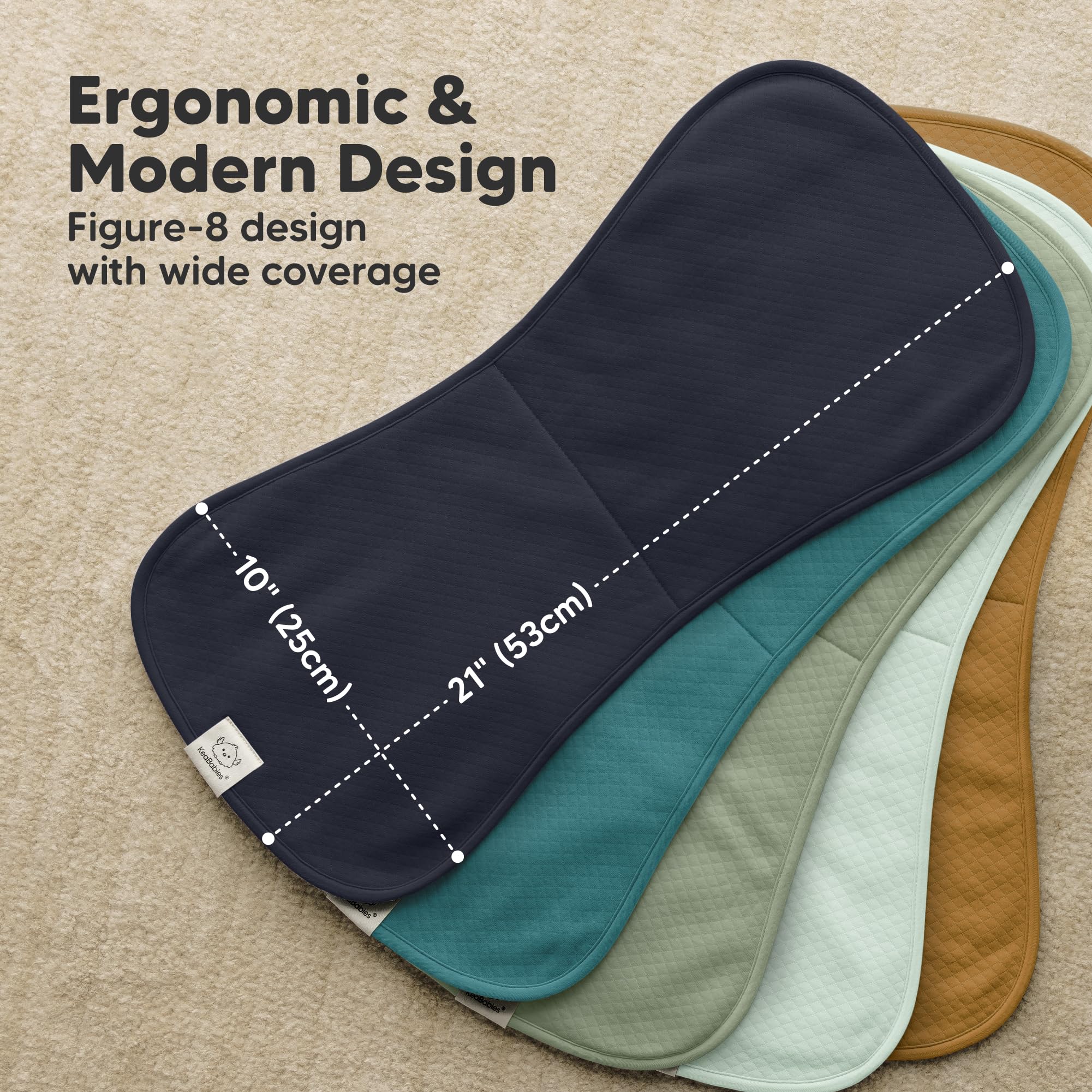 KeaBabies 21x10 burp cloth size for broad shoulder coverage