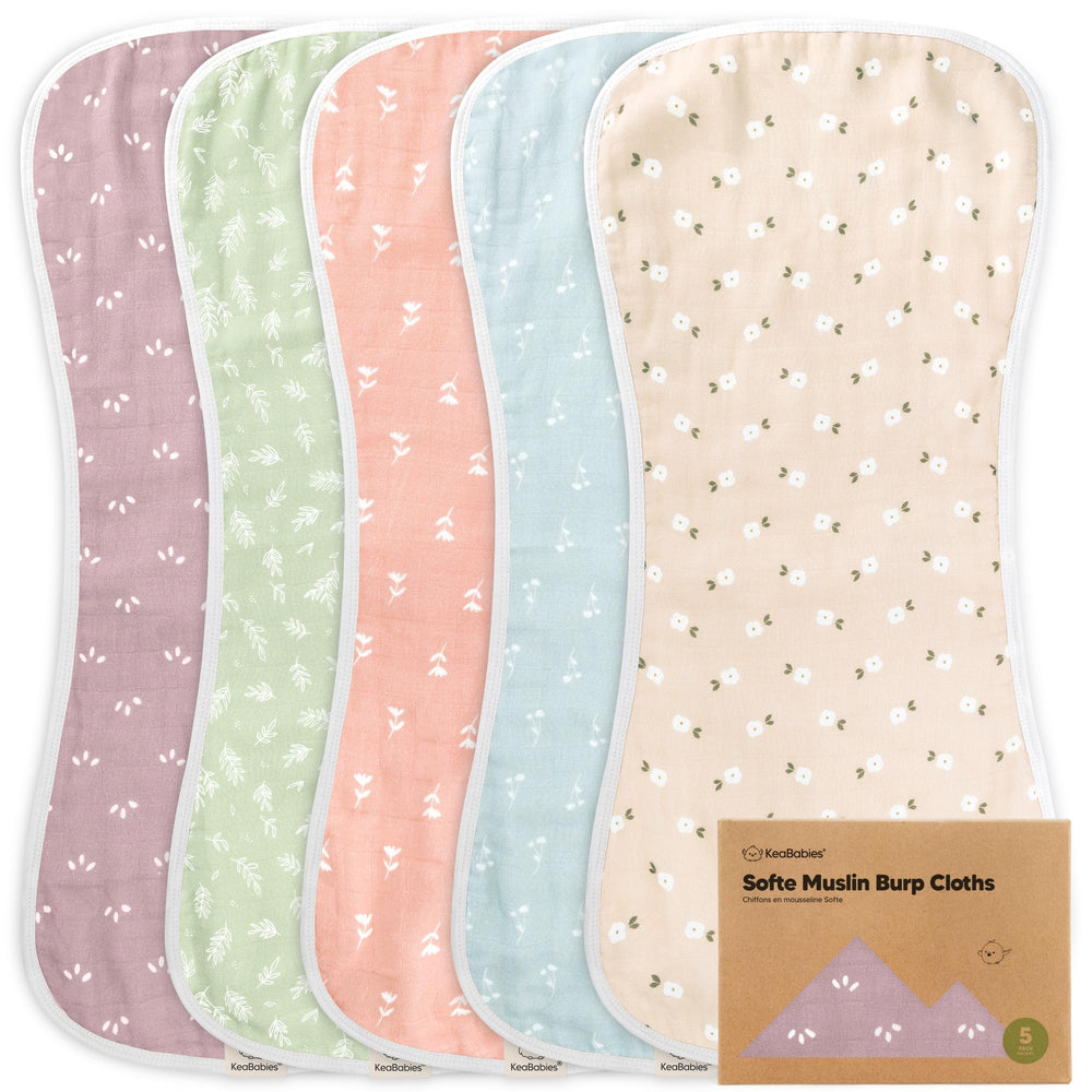 KeaBabies 8-layer muslin burp cloth close-up showing absorbency for messes
