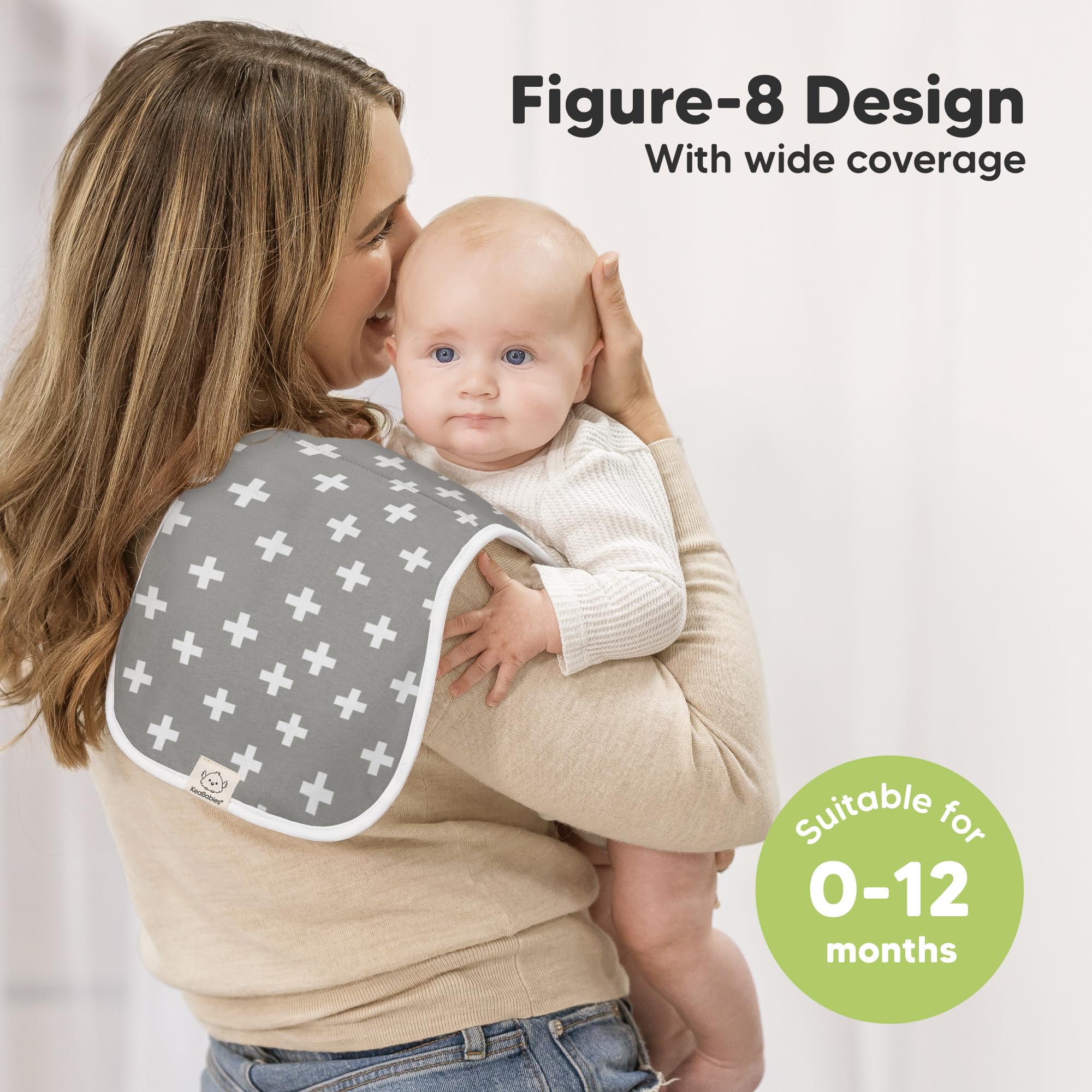 KeaBabies burp cloths with figure-8 shoulder coverage protect outfits.
