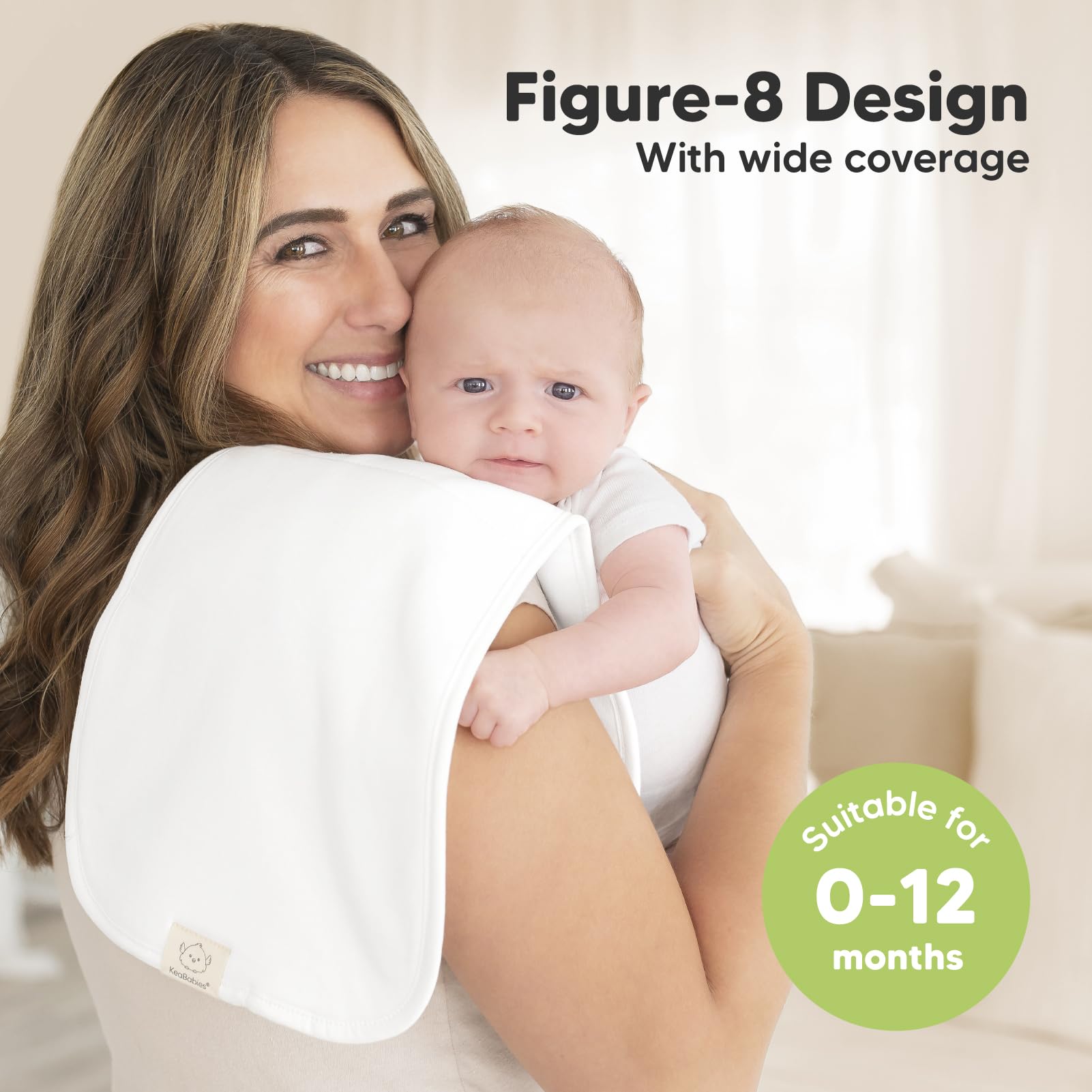 KeaBabies burp cloths show figure-8 shoulder coverage to prevent slipping