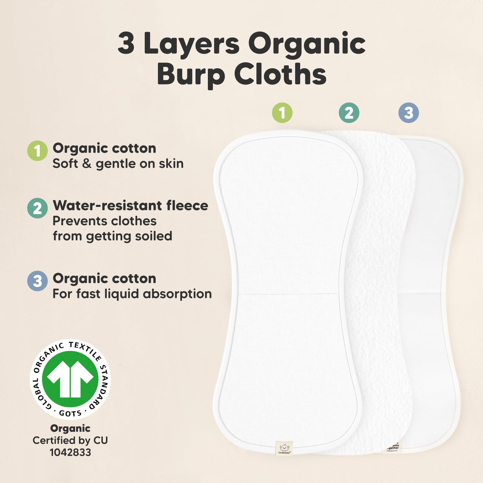 KeaBabies organic cotton burp cloths are soft and plush for sensitive skin