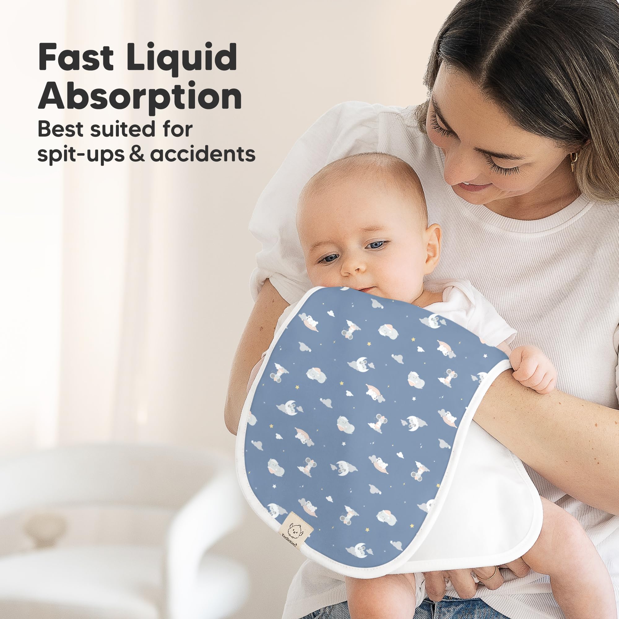 KeaBabies burp cloths feature a unisex design that matches any outfit.