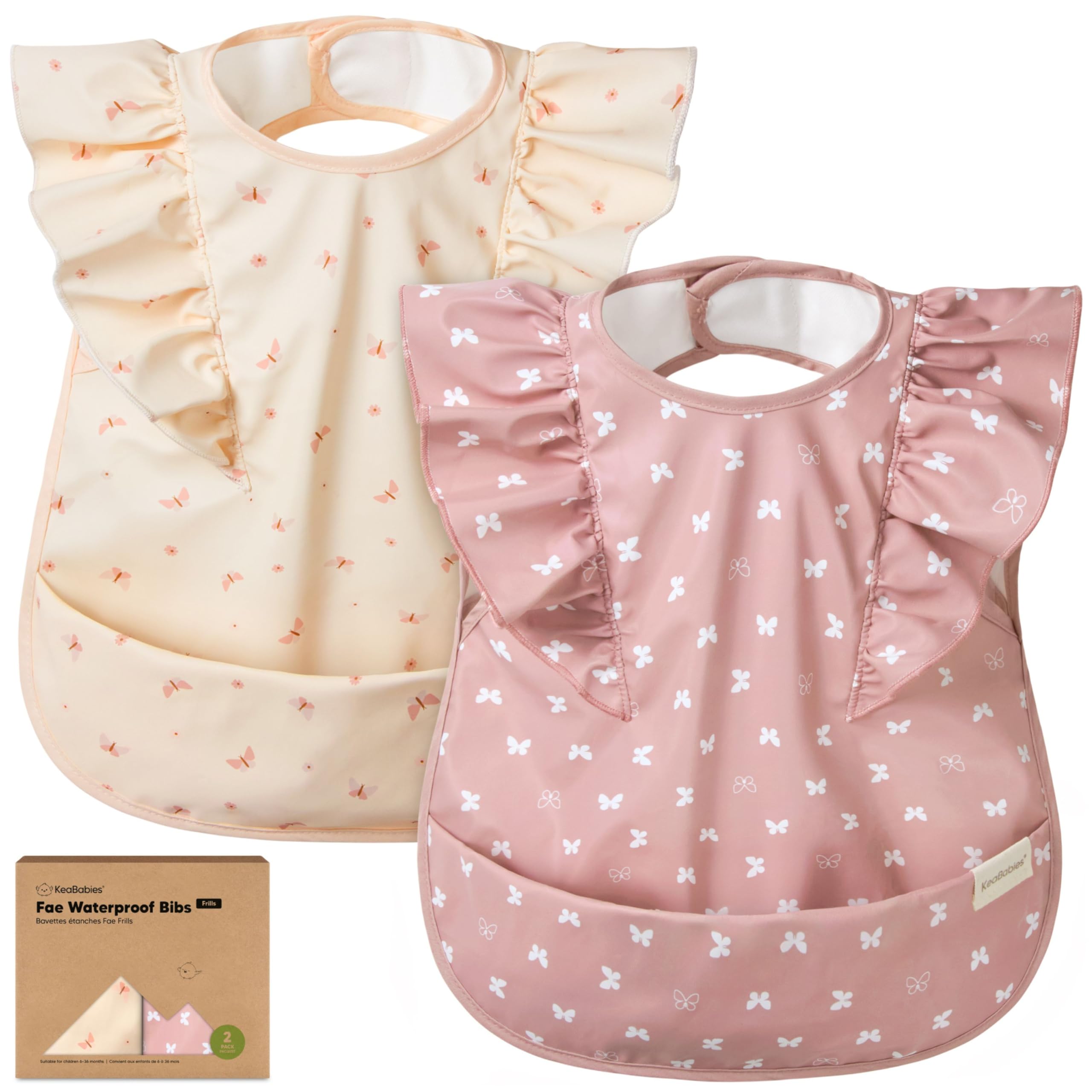 KeaBabies butterflies waterproof bibs 2-pack for spill protection during meals