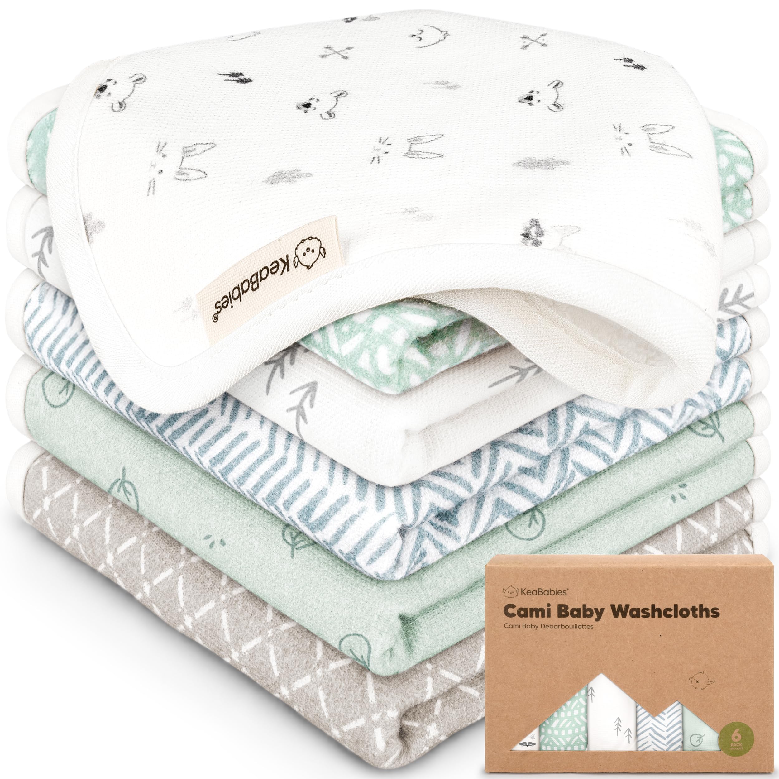 KeaBabies Cami washcloths soft dual layer muslin for gentle newborn cleansing