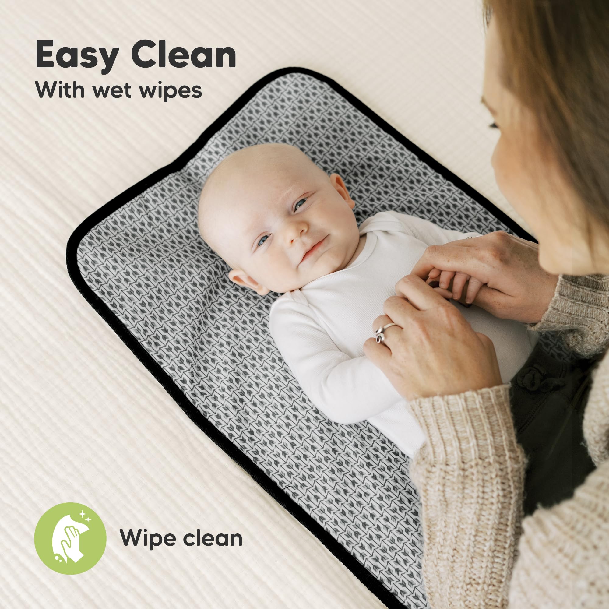 KeaBabies changing pad easy wipe-clean surface after messy changes.