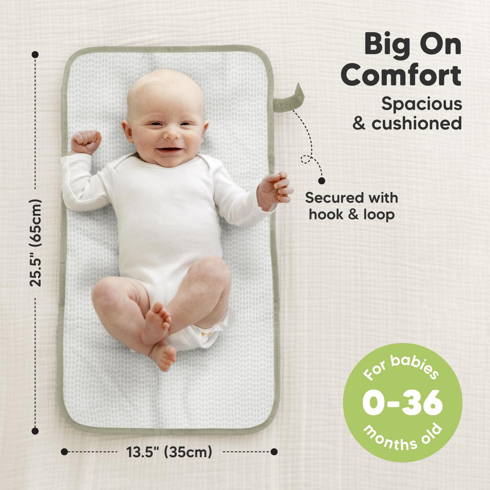 KeaBabies changing pad waterproof surface for quick wipe-clean cleanups.