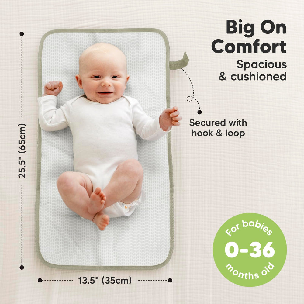 KeaBabies changing pad waterproof surface for quick wipe-clean cleanups.