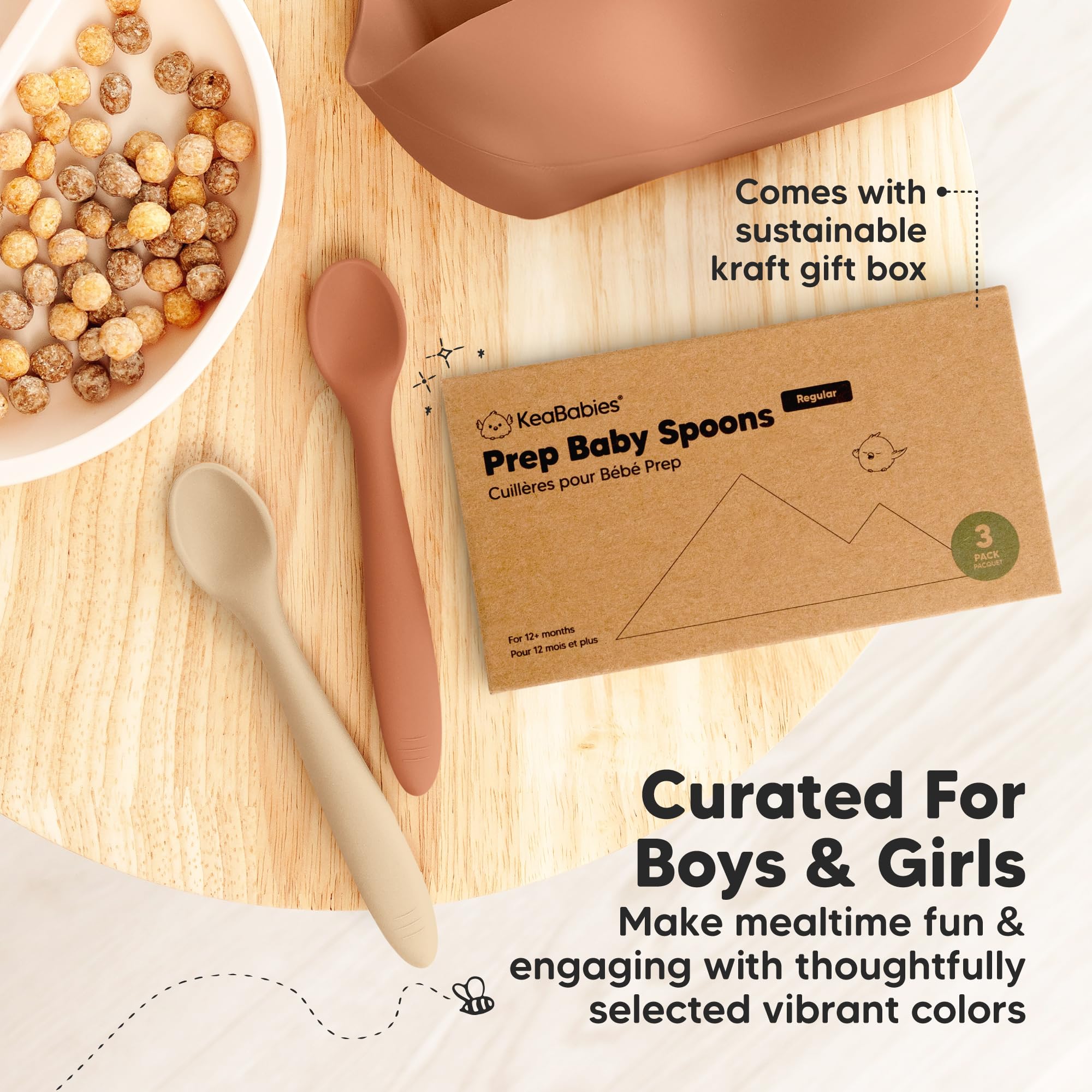 KeaBabies 3-pack spoons help families start self-feeding routines safely.