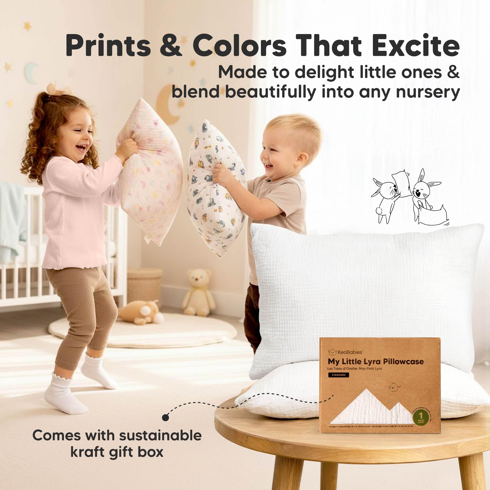 KeaBabies compact packaging shows a ready-to-use pillow cover.