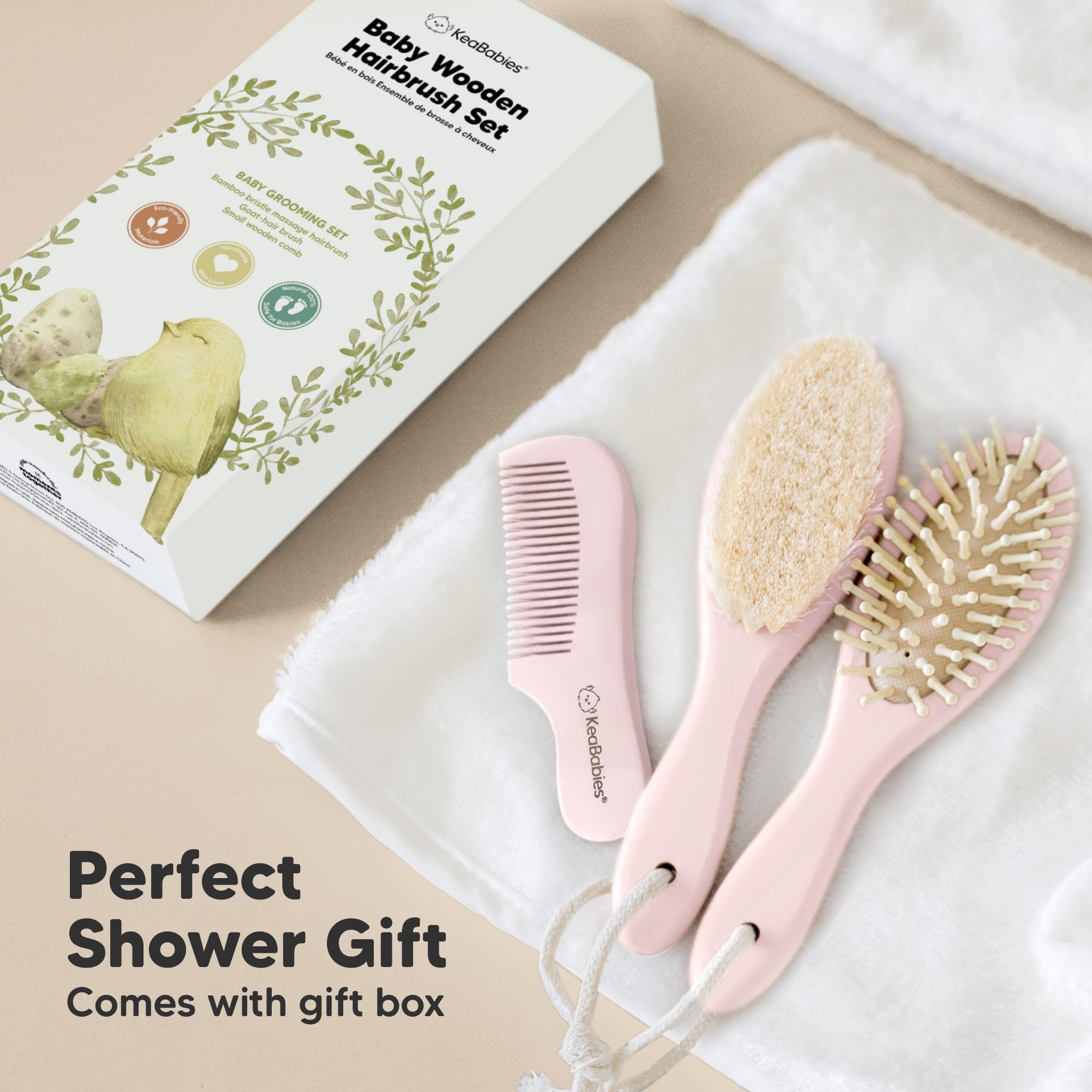 KeaBabies baby brush with cotton string for convenient hanging