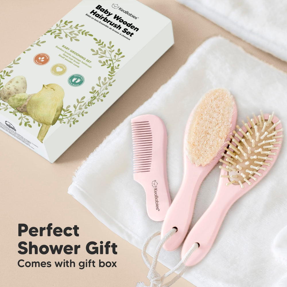 KeaBabies baby brush with cotton string for convenient hanging
