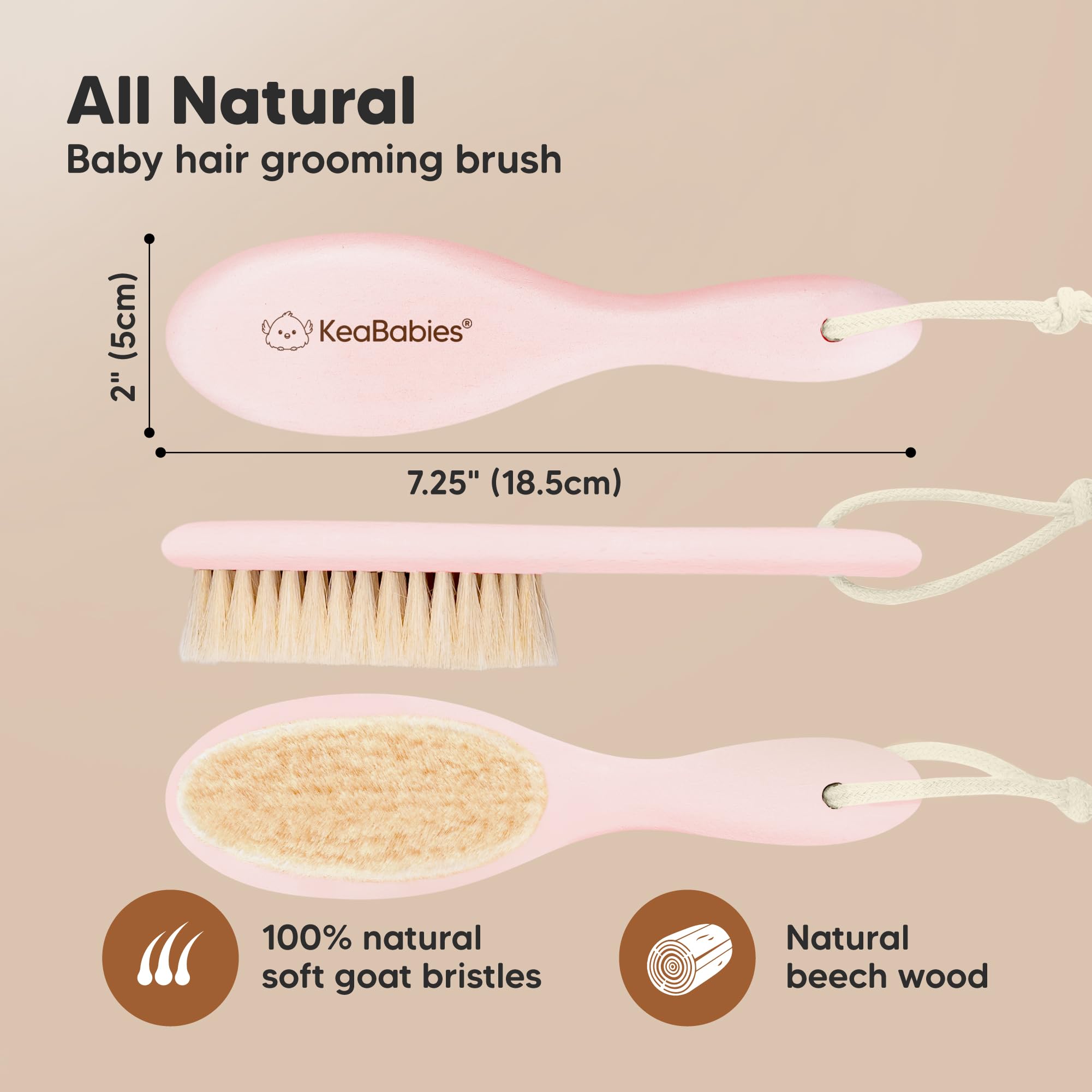 KeaBabies cradle cap brush distributing natural oils for healthier-looking baby scalp