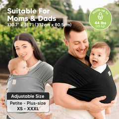 KeaBabies D-Lite wrap graphite infant carry position shows ergonomic cradle.