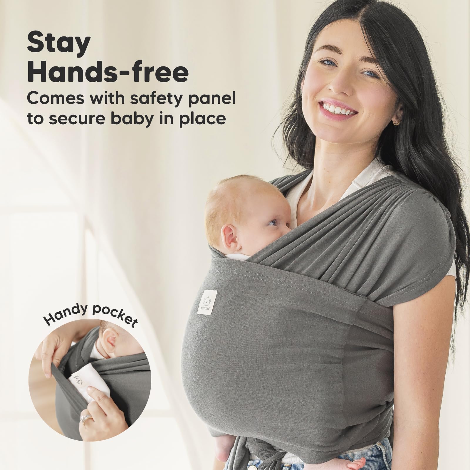 KeaBabies D-Lite wrap graphite soft, breathable fabric for all-season wear.