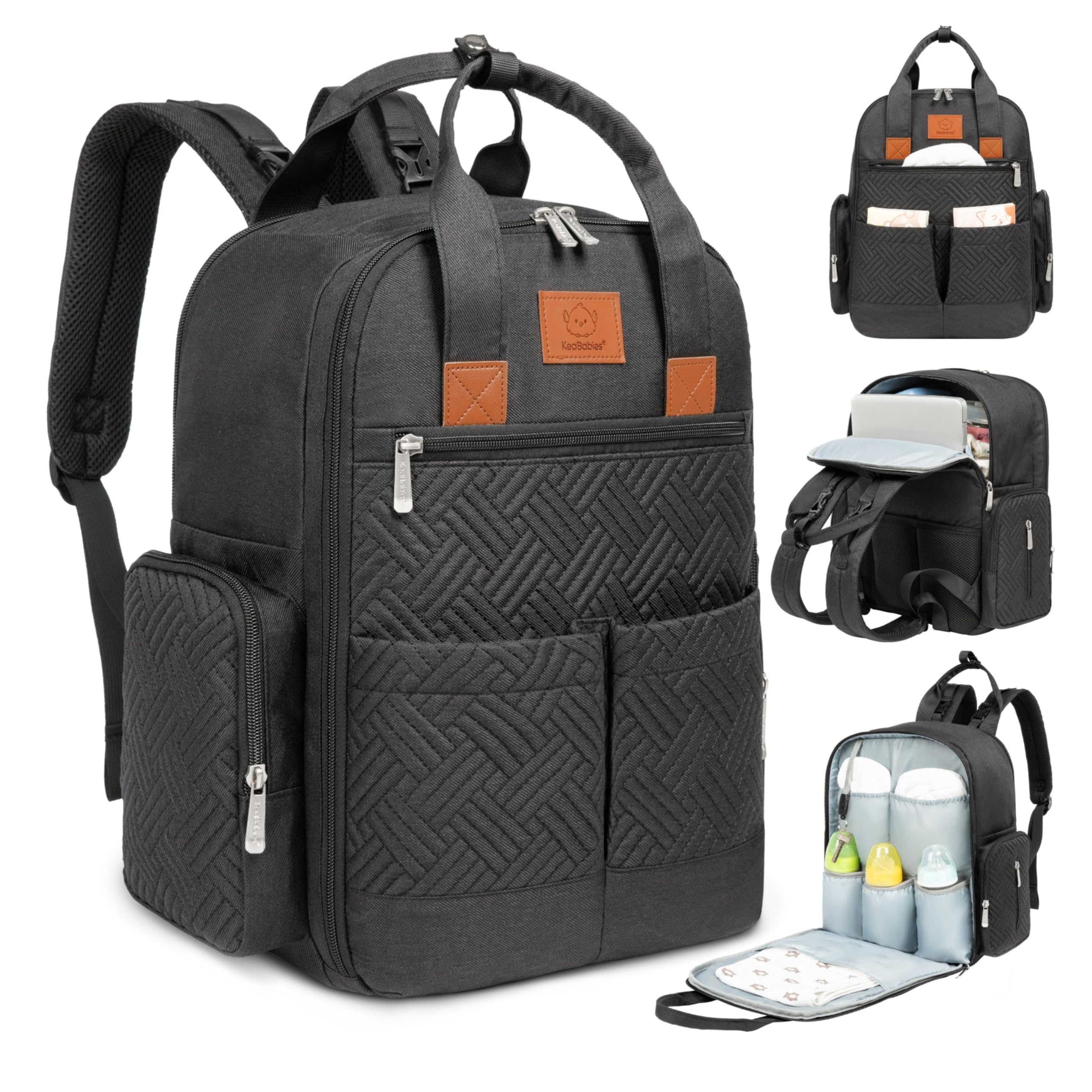 KeaBabies diaper bag backpack charcoal fabric for durable daily use