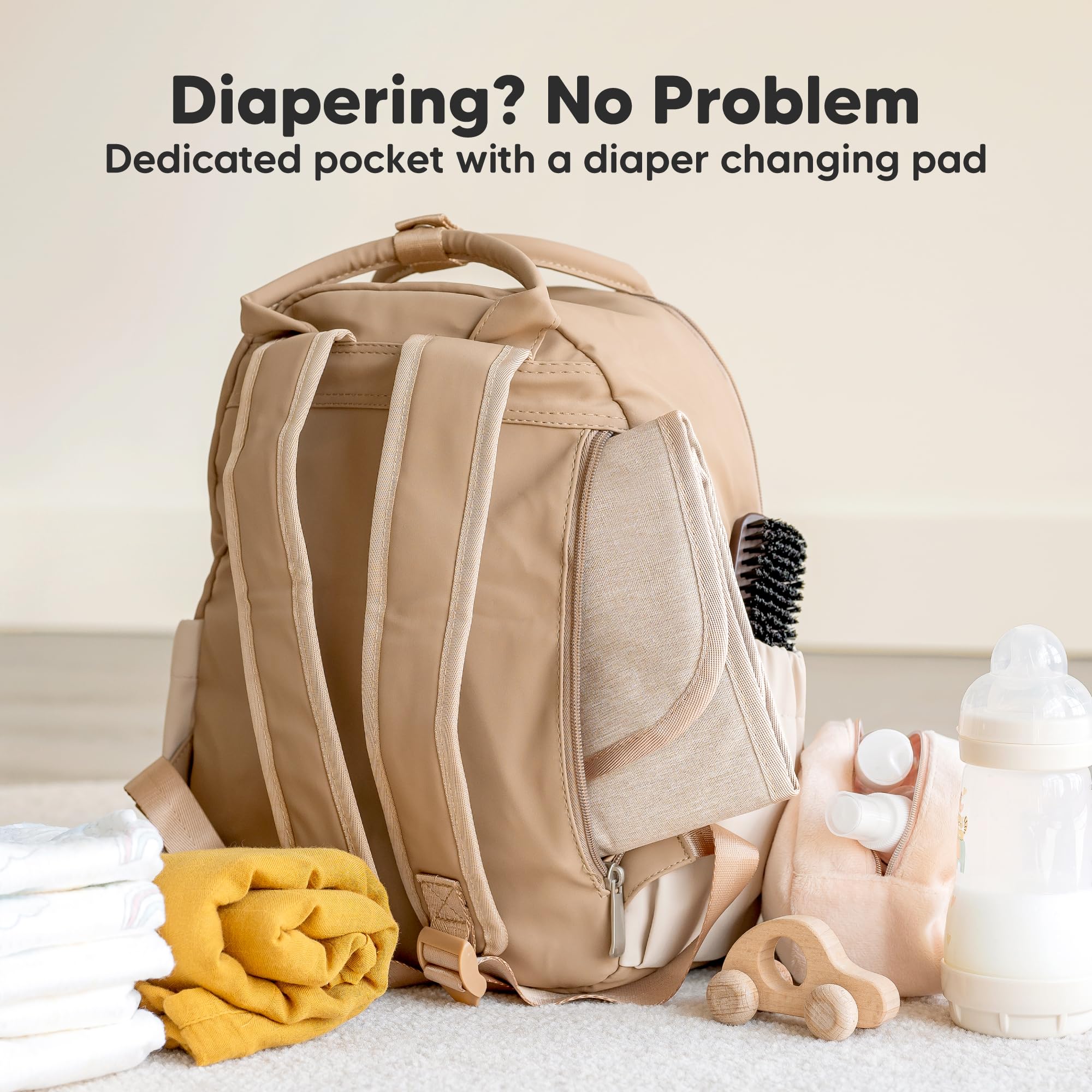 KeaBabies diaper bag backpack pacifier pod keeps essentials organized.
