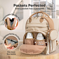 KeaBabies diaper bag backpack padded changing pad supports comfortable changes.