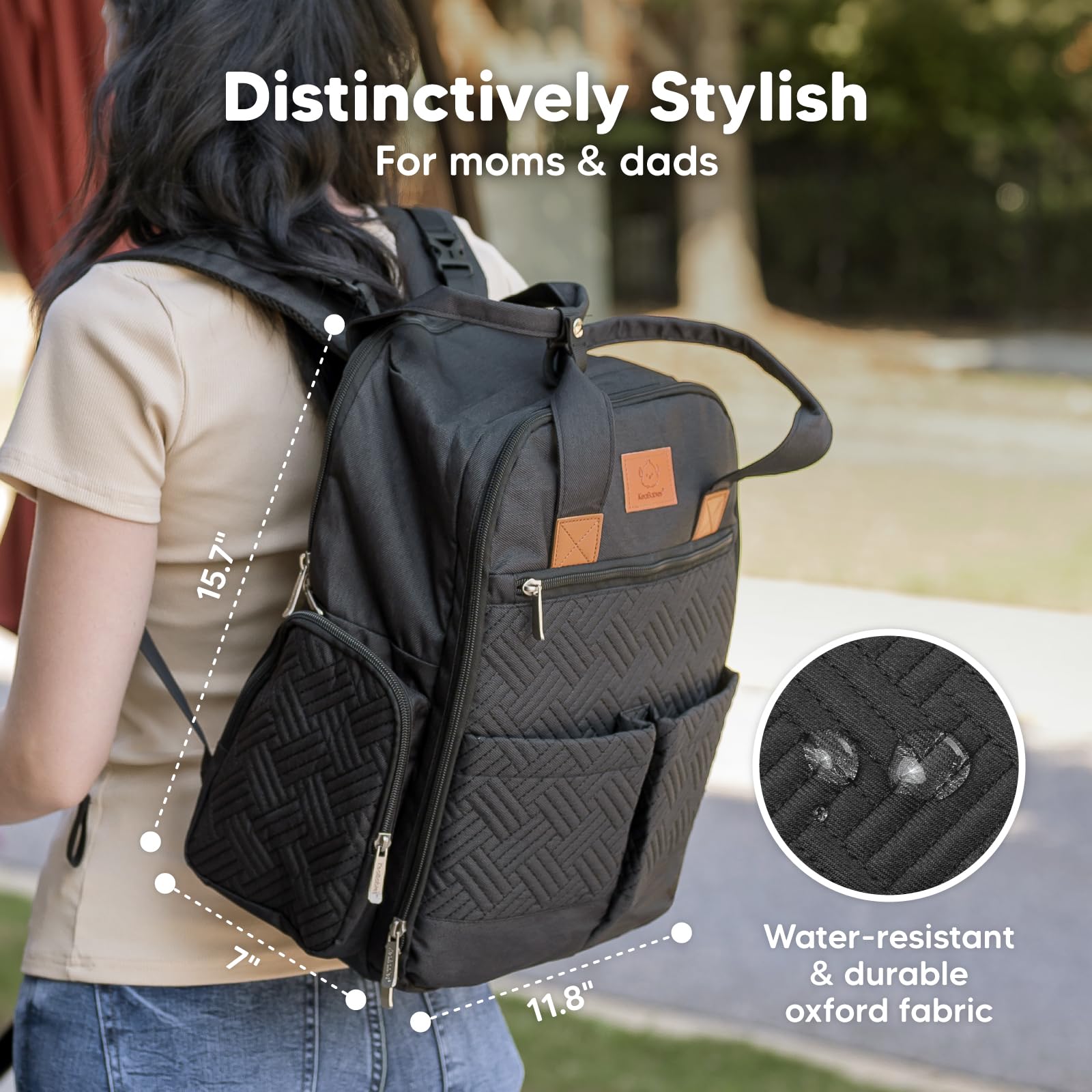 KeaBabies diaper bag backpack charcoal with smooth zippers for easy access