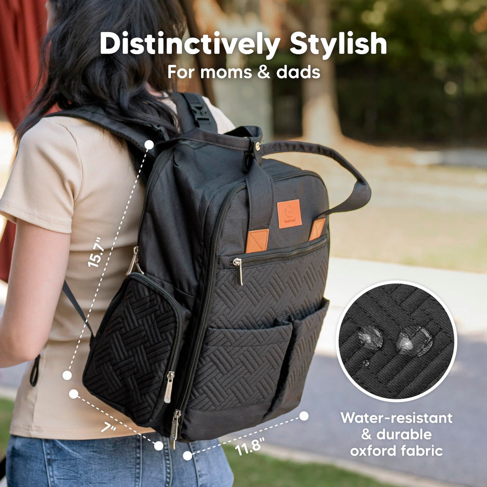 KeaBabies diaper bag backpack charcoal with smooth zippers for easy access