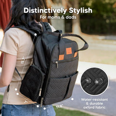 KeaBabies diaper bag backpack charcoal with smooth zippers for easy access