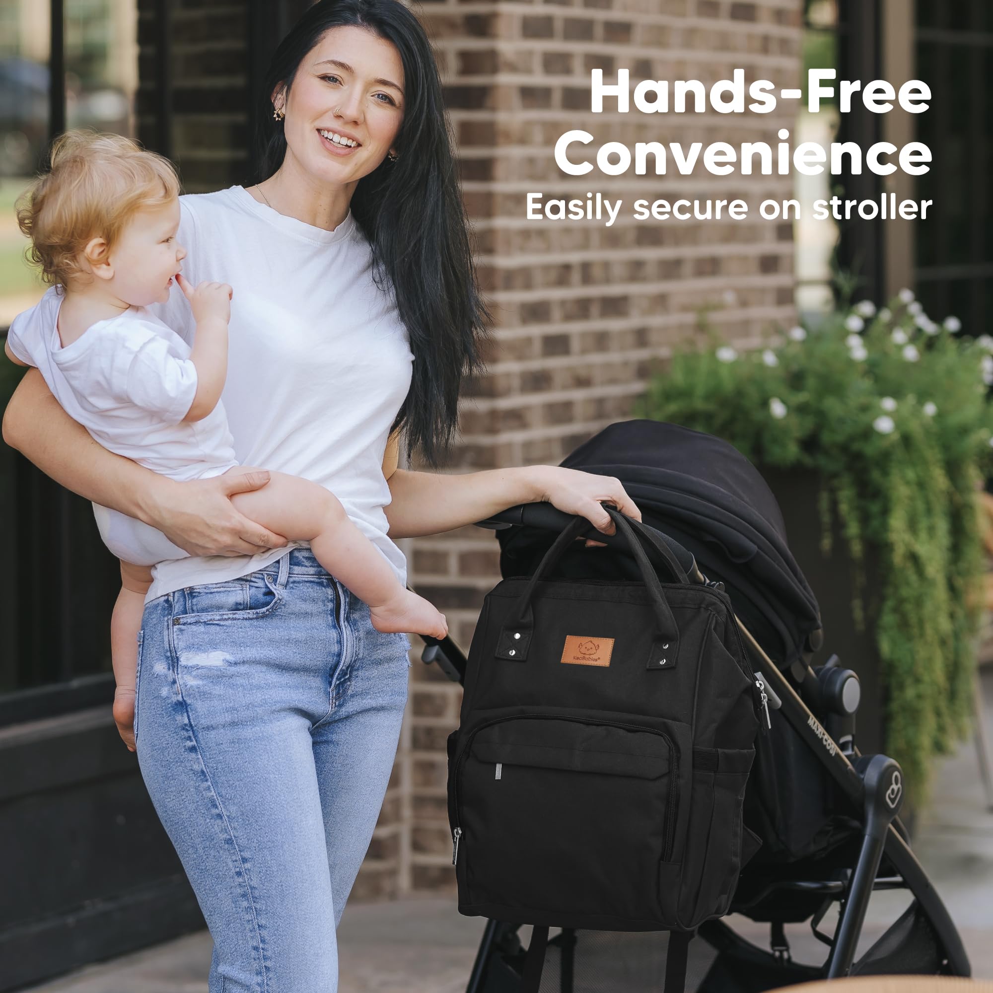 KeaBabies diaper bag backpack smooth zippers for quick diaper access.