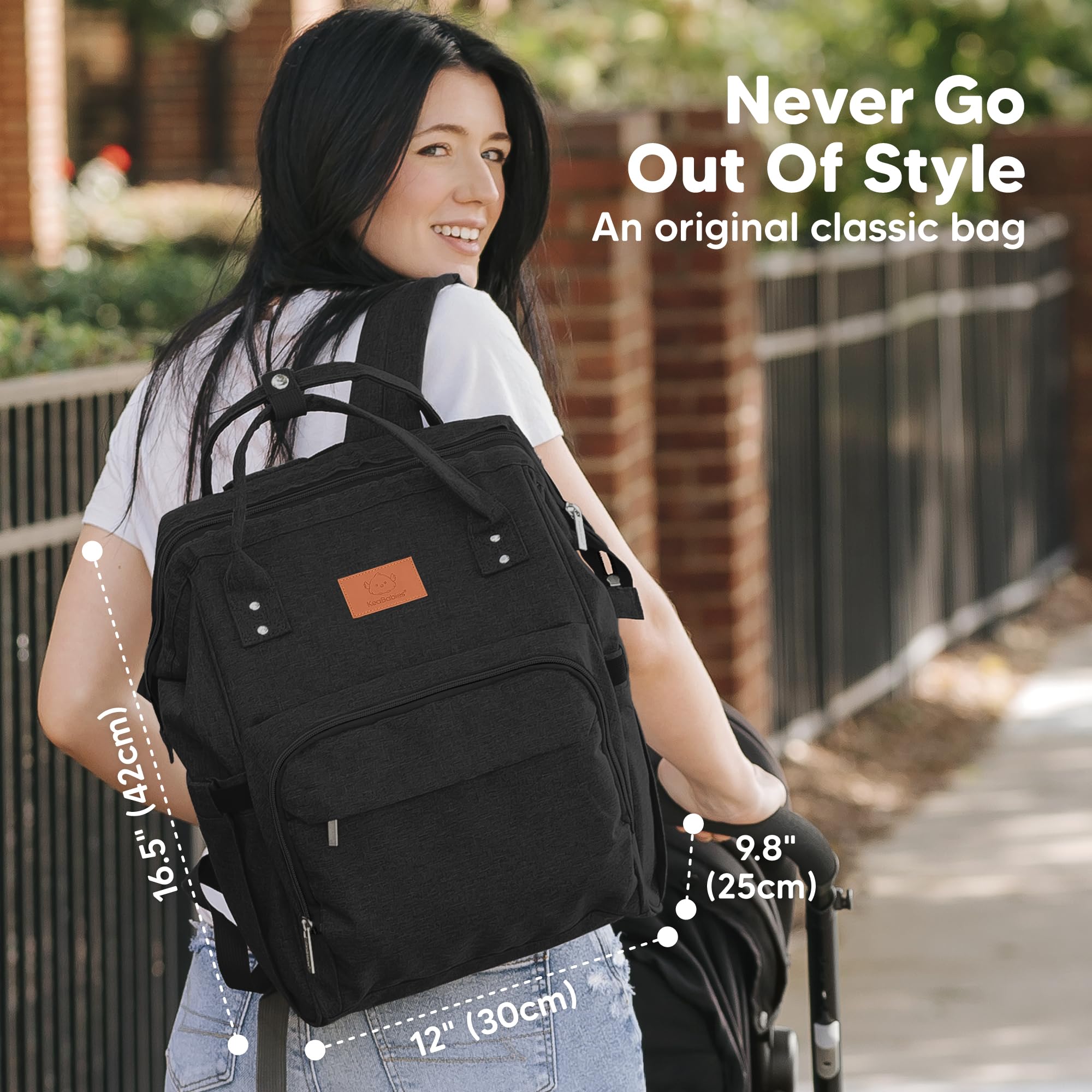 KeaBabies diaper bag backpack spacious interior ideal for newborn and toddler supplies.
