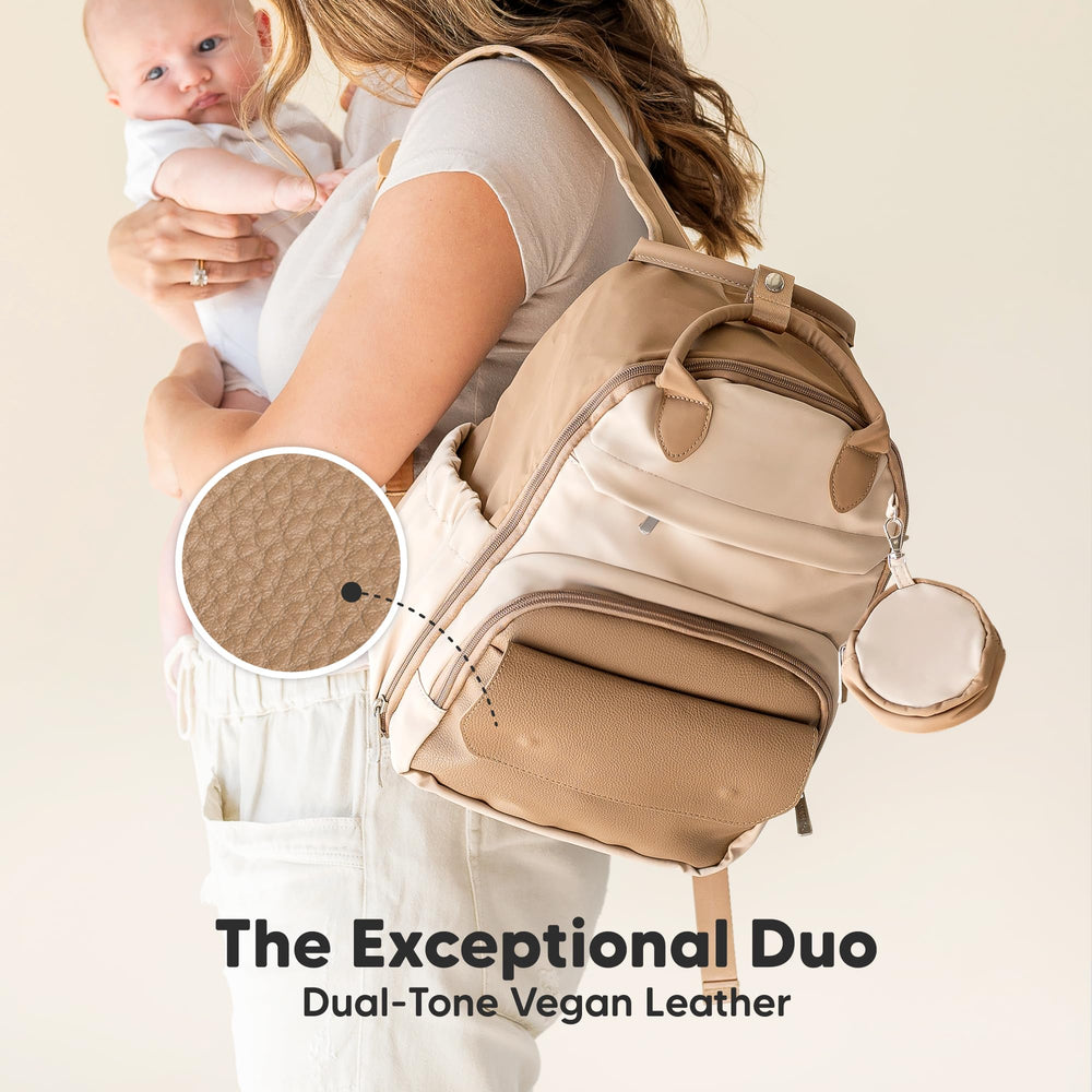 KeaBabies diaper bag backpack stroller-ready handle for easy transport.