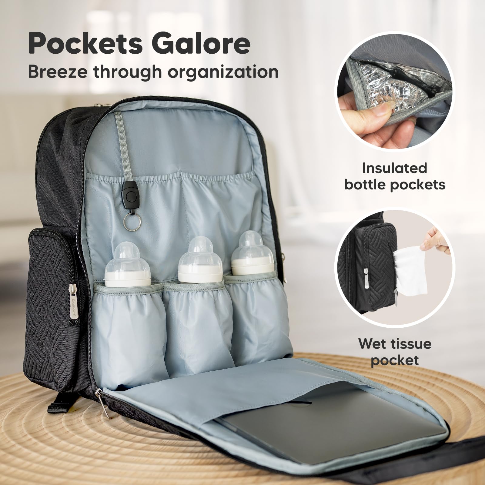 KeaBabies diaper bag backpack charcoal with water resistant fabric for all weather outings