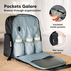 KeaBabies diaper bag backpack charcoal with water resistant fabric for all weather outings