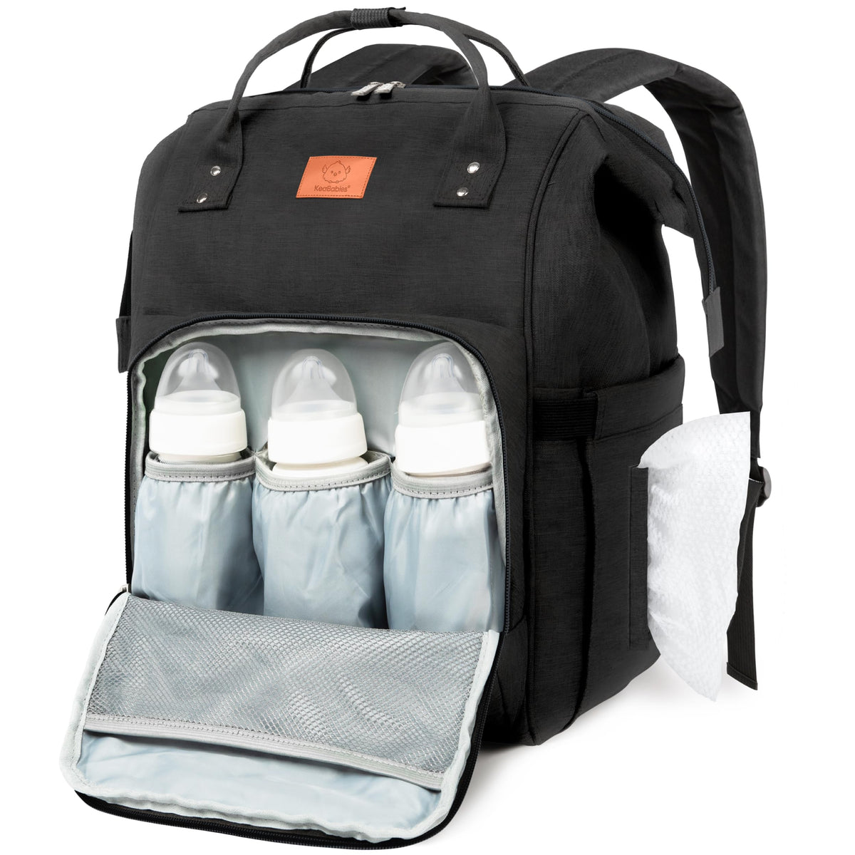 KeaBabies diaper bag backpack waterproof design keeps essentials protected on the go.