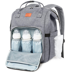 KeaBabies Diaper Bag Backpack Classic Gray front view shows roomy main compartment for baby essentials.