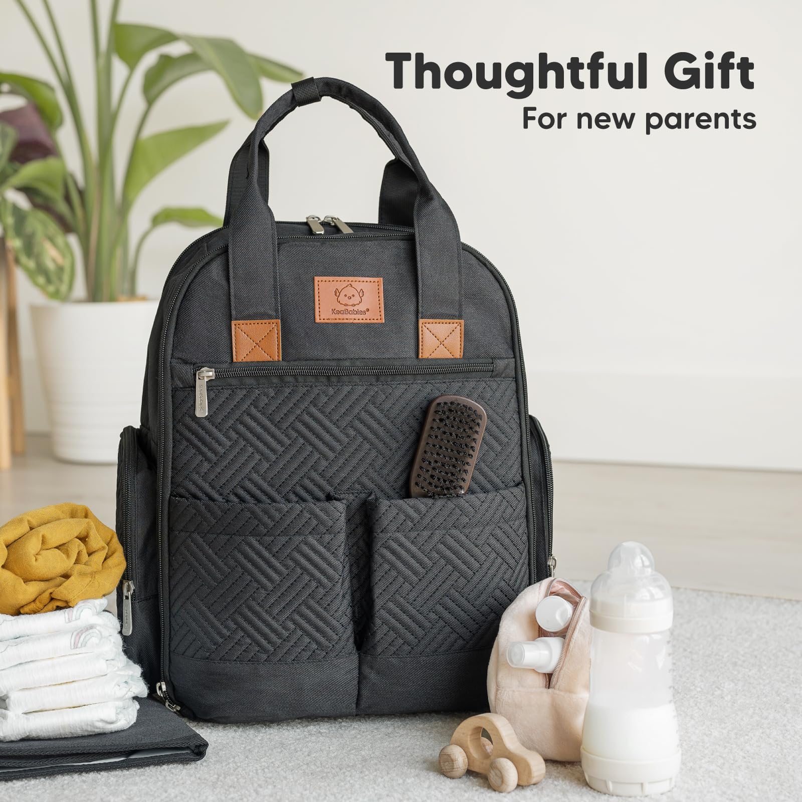 KeaBabies diaper bag charcoal wipe clean surface for quick spills
