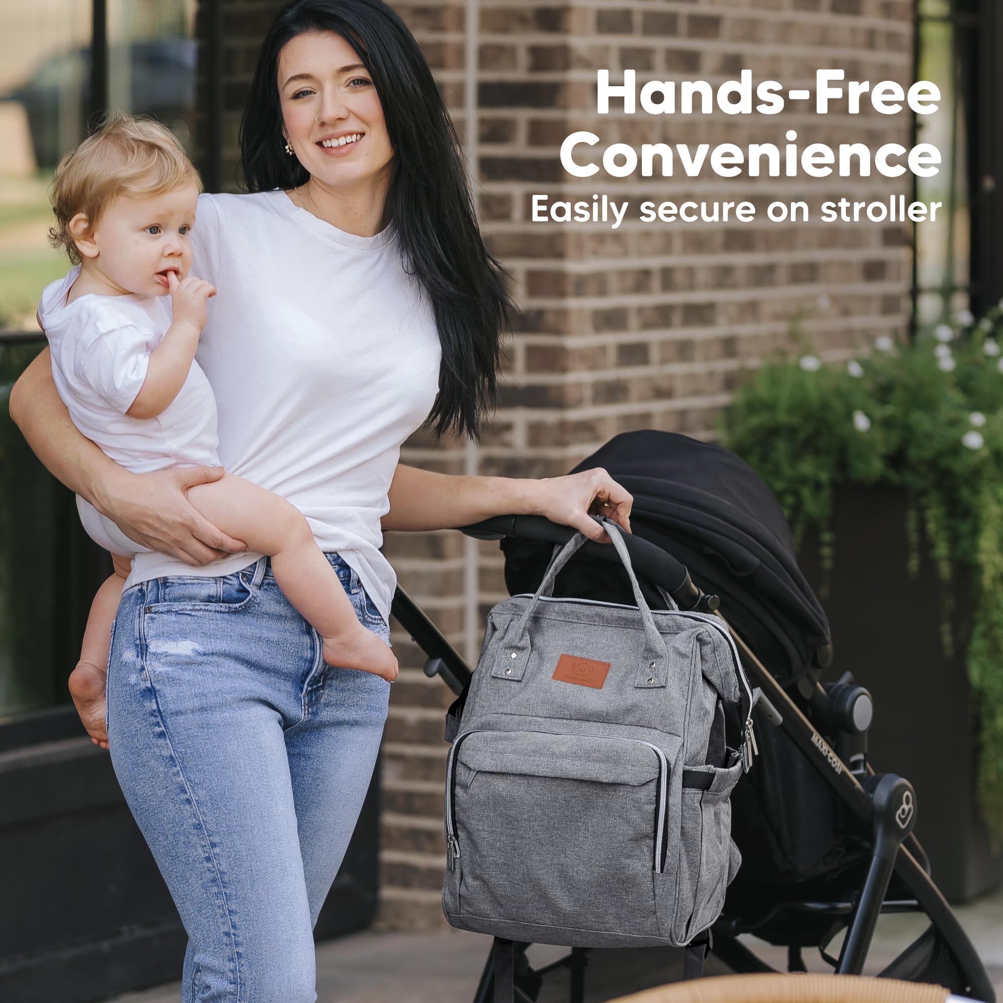 KeaBabies Diaper Bag Backpack durable zipper close-up ensures smooth access.