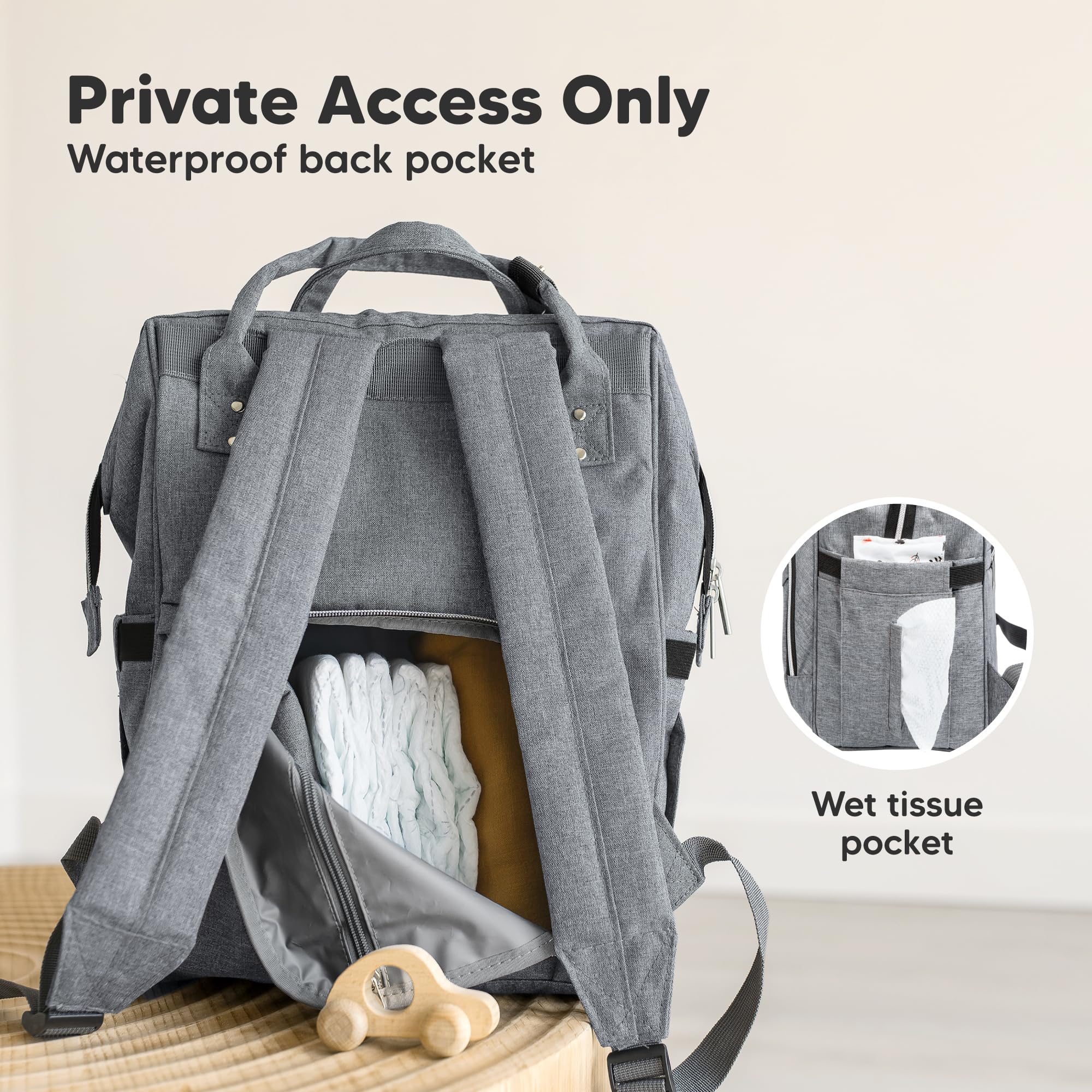 KeaBabies Diaper Bag Backpack water-resistant fabric keeps belongings protected in rain.